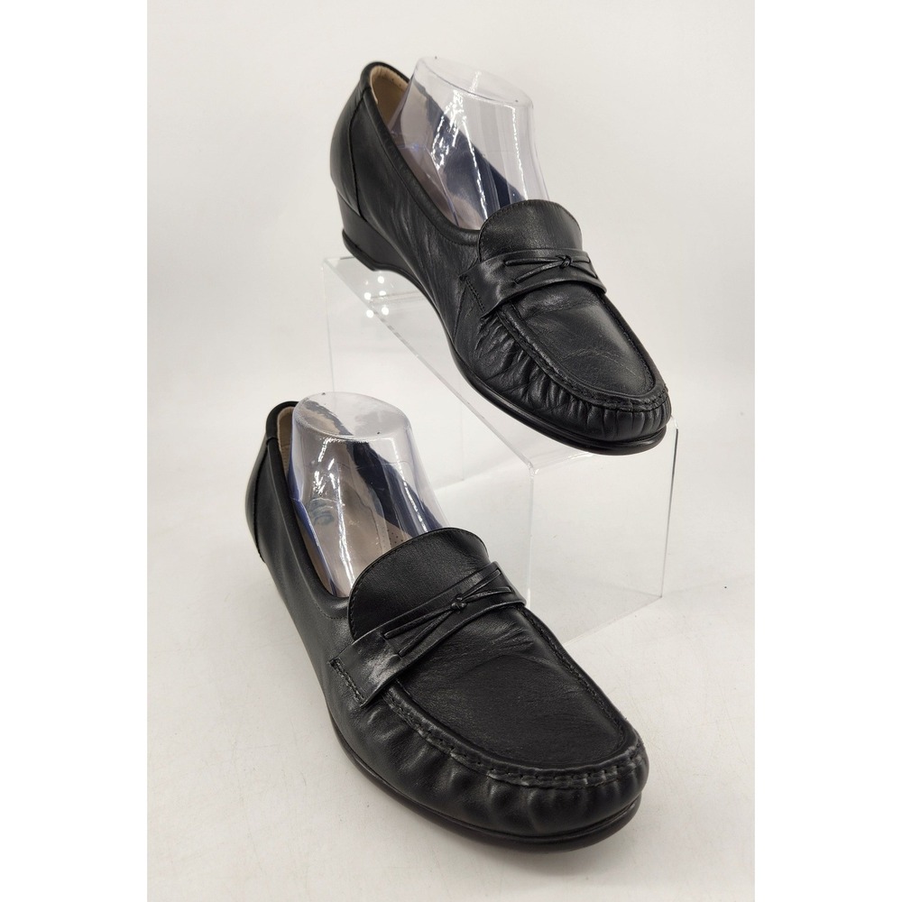 SAS Easier Tripad Comfort Wedge Loafers Womens 11M Black Leather Moc Toe Slip On